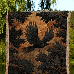 Crowcore Decor Gothic Tapestry Vintage Throw Blanket Woven | Crow Decor Dark Cottagecore Tapestry Woven Throw Blanket Whimsigoth Tapestry |
