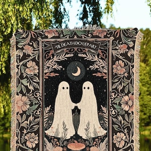 Boho Ghost Couple 'Till Death Do Us Part' Tapestry | Personalized Gothic Wedding Blanket Woven Ghost Gifts His & Hers Anniversary Gifts |