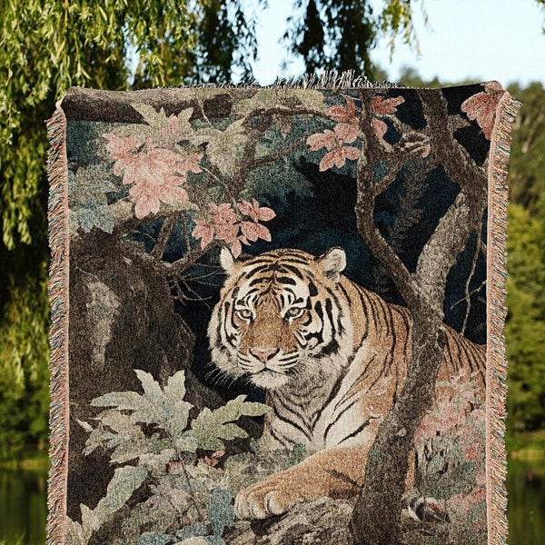 Tiger Painting Vintage Tapestry Woven Wall Hanging | Gothic Renaissance Blanket Woven | Whimsigoth Room Decor Jungle Aesthetic Art Blanket |