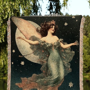 Celestial Tapestry Woven Blanket Vintage Fairy Aesthetic Celestial Wall Art | Cottagecore Decor Halloween Vintage Tapestry Woven Art Blanket