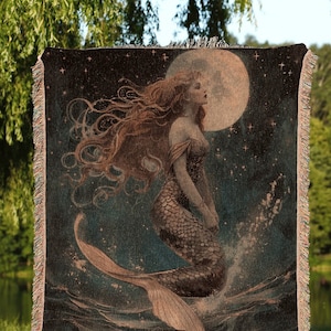 Mythology Tapestry Woven Throw | Fairycore Bedroom Celestial Siren Blanket Ethereal Sirencore Decor Art Nouveau Witchy Grunge Aesthetic