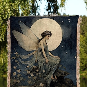 Woodland fairy Core Tapestry | Fairy Aesthetic Celestial Wall Art Cottagecore Decor Art Nouveau Tapestry Woven Art Blanket Fairycore Decor |