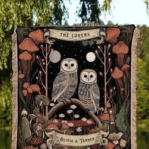 Crowcore Owl Blanket Custom | Couples Gift Gothic Wedding Custom Blanket Woven Gift for Goth Couples Holiday Owl Blanket Dark Cottagecore