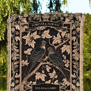 Love Birds Personalized Blanket for Couple | Dark Academia Aesthetic Custom Woven Throw Gothic Gift for Girlfriend &#39;Til Death do us Part&#39; |