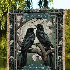 Witchy Couple Tapestry Blanket Couples Gift | Dark Aesthetic Personalized Woven Throw Lovebirds Gift for Girlfriend Floral Victorian Gothic