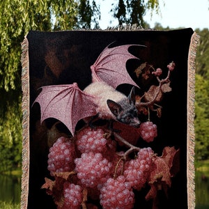 Mauve Pink Bat Tapestry Woven Throw Blanket Pastel Decor Halloween | Bat Tapestry Pastel Goth Art Gothic Decor Tapestry Woven Wall Hanging |