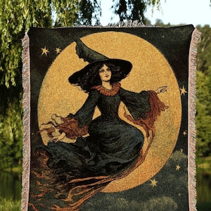 Spooky Halloween Witch Tapestry Woven Blanket Halloween Vintage Aesthetic | Witchy Decor Goth Aesthetic Halloween Spooky | Halloween Vintage