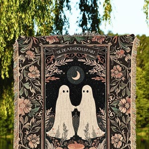 Boho Ghost Couple 'Till Death Do Us Part' Tapestry | Personalized Gothic Wedding Blanket Woven Ghost Gifts His & Hers Anniversary Gifts |