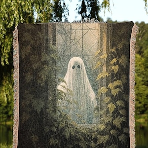 Mystical Ghost Blanket Halloween Tapestry Woven | Fall Aesthetic Vintage Ghost Art Woven Tapestry Halloween Decor Dark Academia Blanket Goth