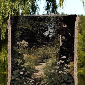 Dark Fairycore Woodland Tapestry | Renaissance Art Woven Blanket Victorian Gothic Aesthetic Tapestry Woven Botanical Fairy Decor Aesthetic