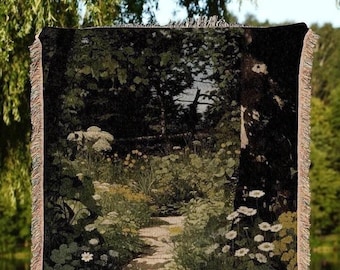 Dark Fairycore Woodland Tapestry | Renaissance Art Woven Blanket Victorian Gothic Aesthetic Tapestry Woven Botanical Fairy Decor Aesthetic