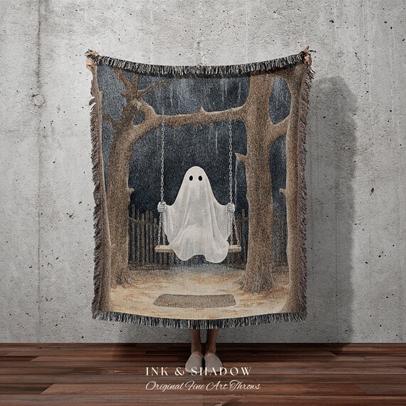 Ghost on a Swing Halloween Cute Tapestry Vintage Blanket Woven 