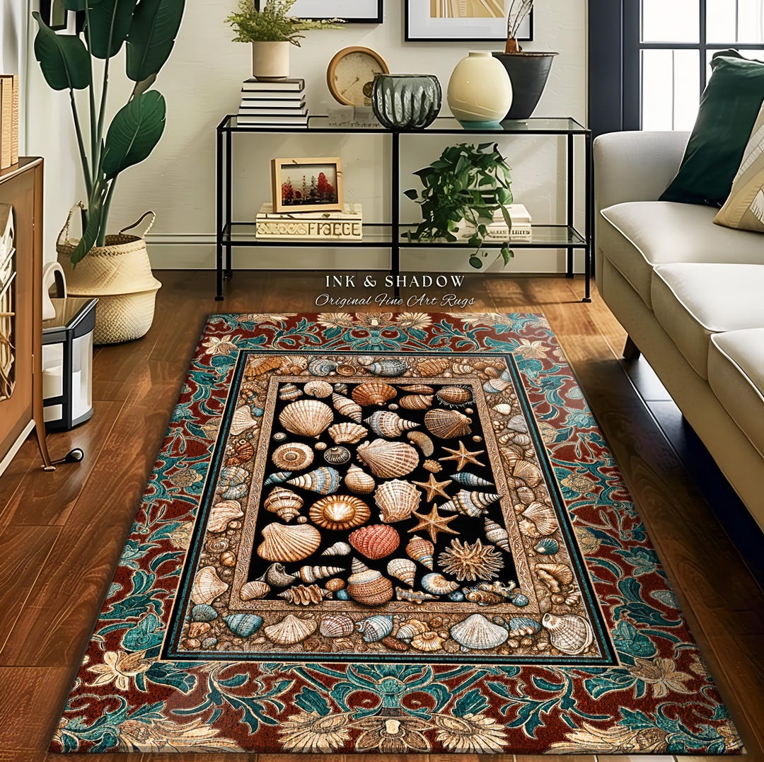 Seashell Area Rug Maximalist Coastal Seashell Area Rug | Ocean Aesthetic Home Accent ...