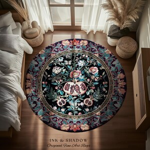 Witchy Dark Academia Pomegranate Rug Whimsigothic Floral Home Decor, Enchanted Woodland Cottagecore Botanical Victorian Gothic Nature Accent image 11