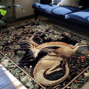 Dark Academia Dragon Area Rug | Medieval Folklore Room Decor Fairytale Inspired DnD Gift Dark Cottagecore Fairycore Mystical Game Room Rug |
