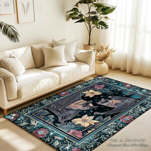 Moody Dark Acedemia Tapestry Woven Bat Rug Starry Night Woodland Gothic Floral Decor, Antique Aesthetic Victorian Botanical Whimsigothic Art imagen 9