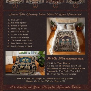 Skeleton Lovers Tarot Aesthetic Throw | Celestial Skeleton Couple Woven Tapestry Wedding Anniversary Gift Personalized Blanket Custom Names Bild 2