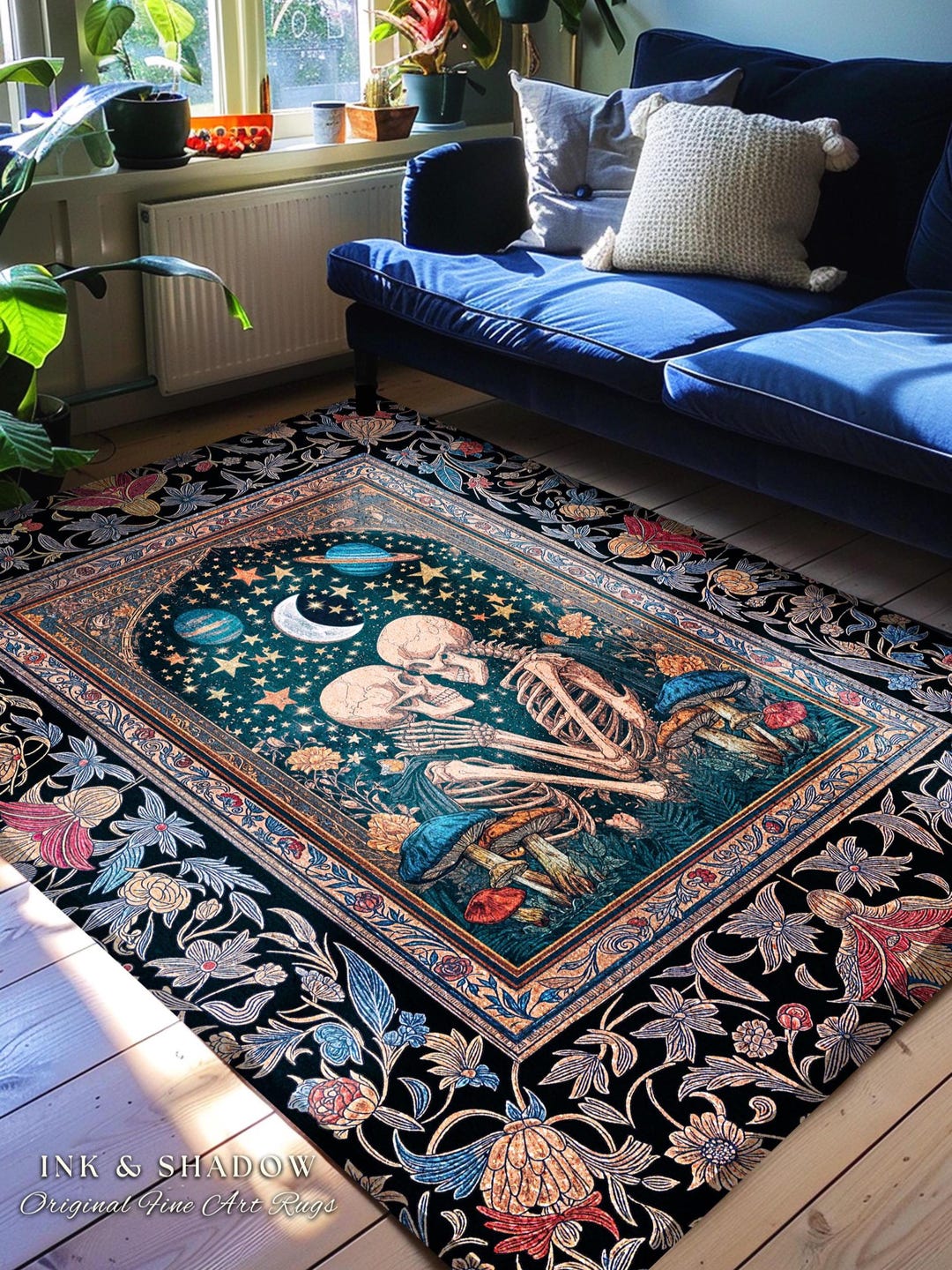 Gothic Skeleton Lovers Dreamy Rug | Celestial Moonlight Night Sky ...