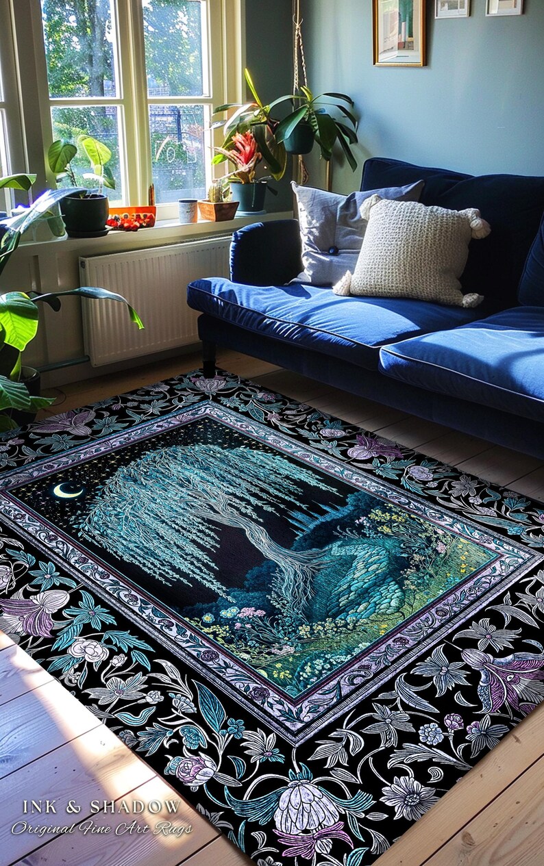 Dreamy Area Rug Dreamy Willow Tree Moody Area Rug | Enchanted Aesthetic Celestial ...