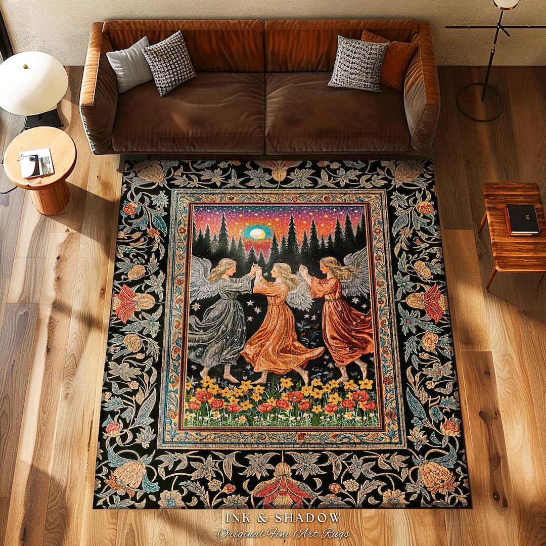 Angel Fairy Rug Midsummer Aesthetic Angel Rug | Medieval Angels Dancing Witchy ...