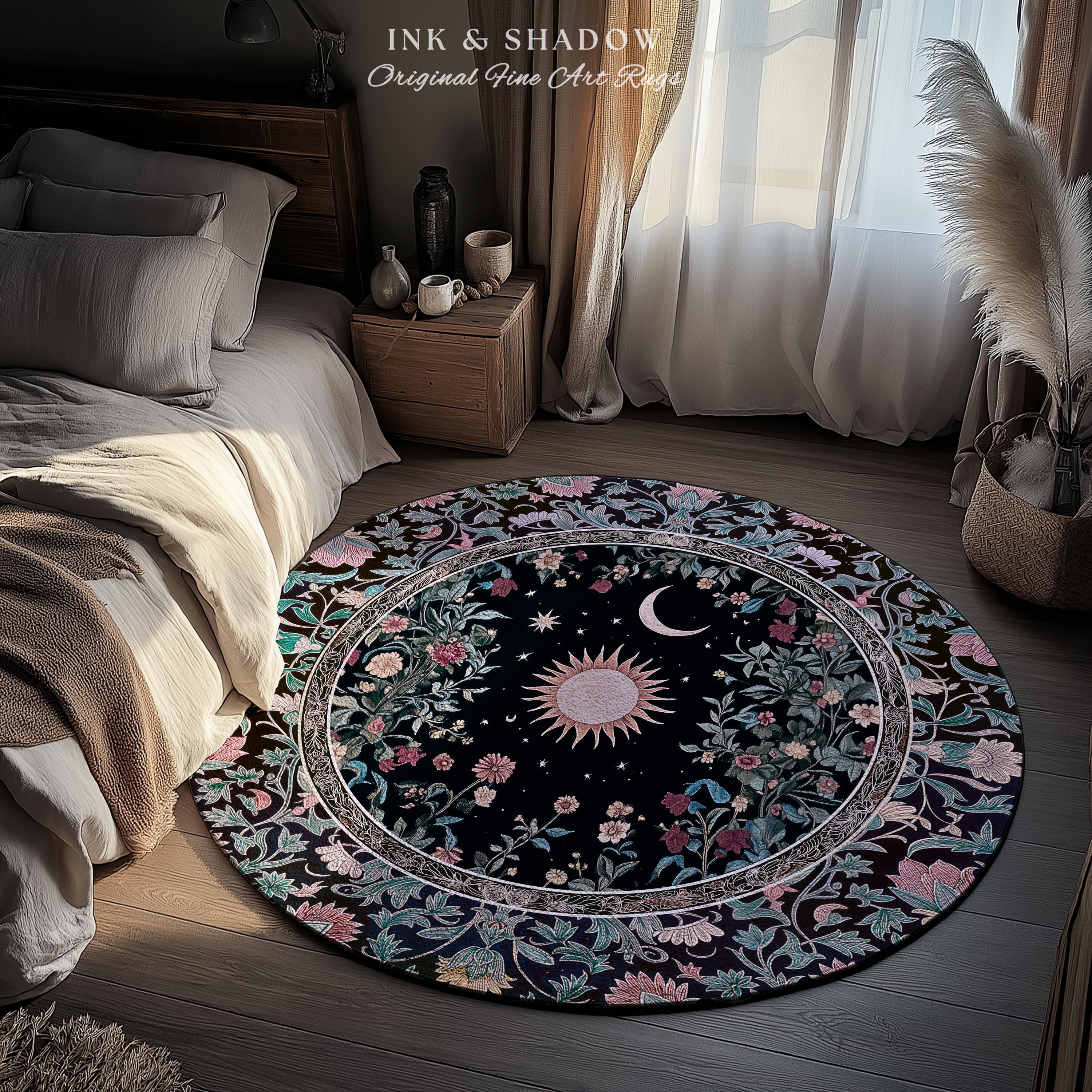Midnight Lavender Celestial Round Rug | Witchy Pastel Tarot