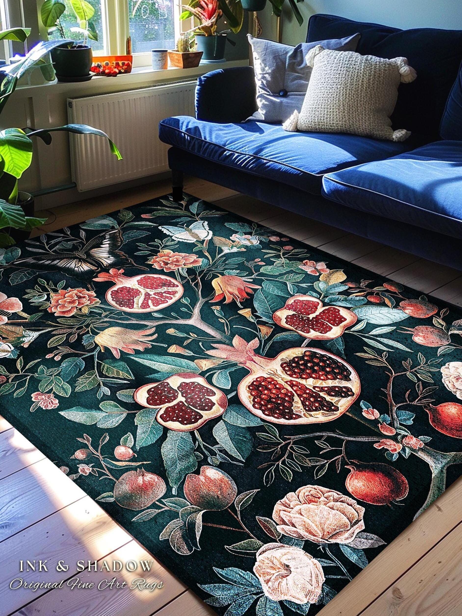 Vintage Pomegranate Floral Whimsigoth Rug Enchanted Botanical