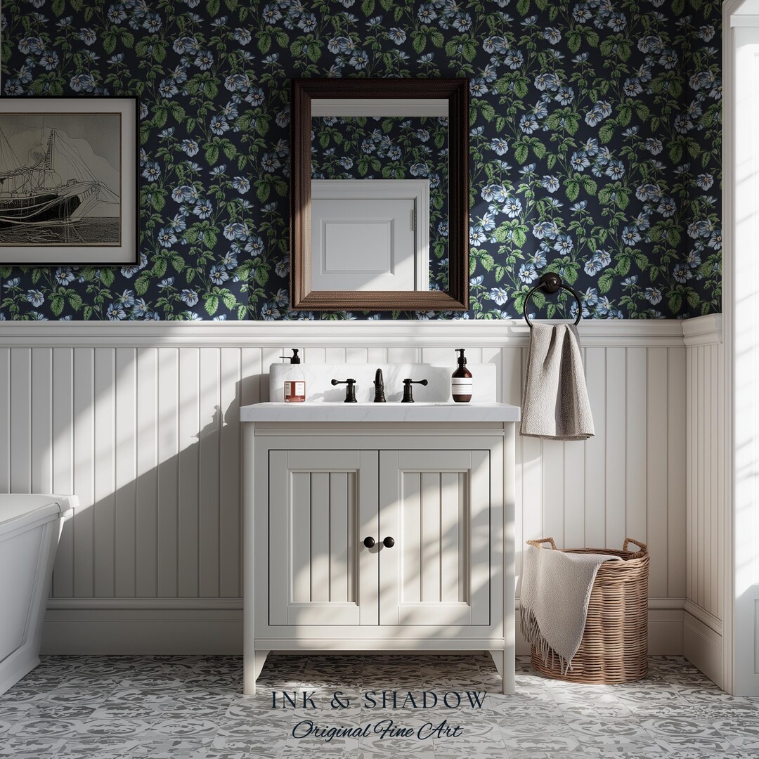 English Elegance Blue Floral Wallpaper | Vintage Inspired Small-scale ...