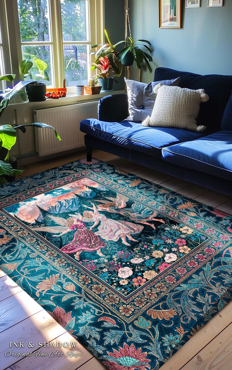 Fairy Blue Rug Playful Woodland Fairies Accent Rug | Dreamy Enchanted Fairytale ...