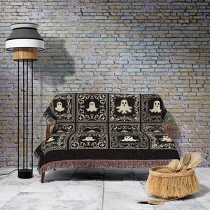 Witchy Throw Blanket Ghost Lover Cute | Whimsigoth Home Decor Fall Vibes Cozy Home Accent Dark Academia Aesthetic Tapestry Ghost Lover Gift image 3