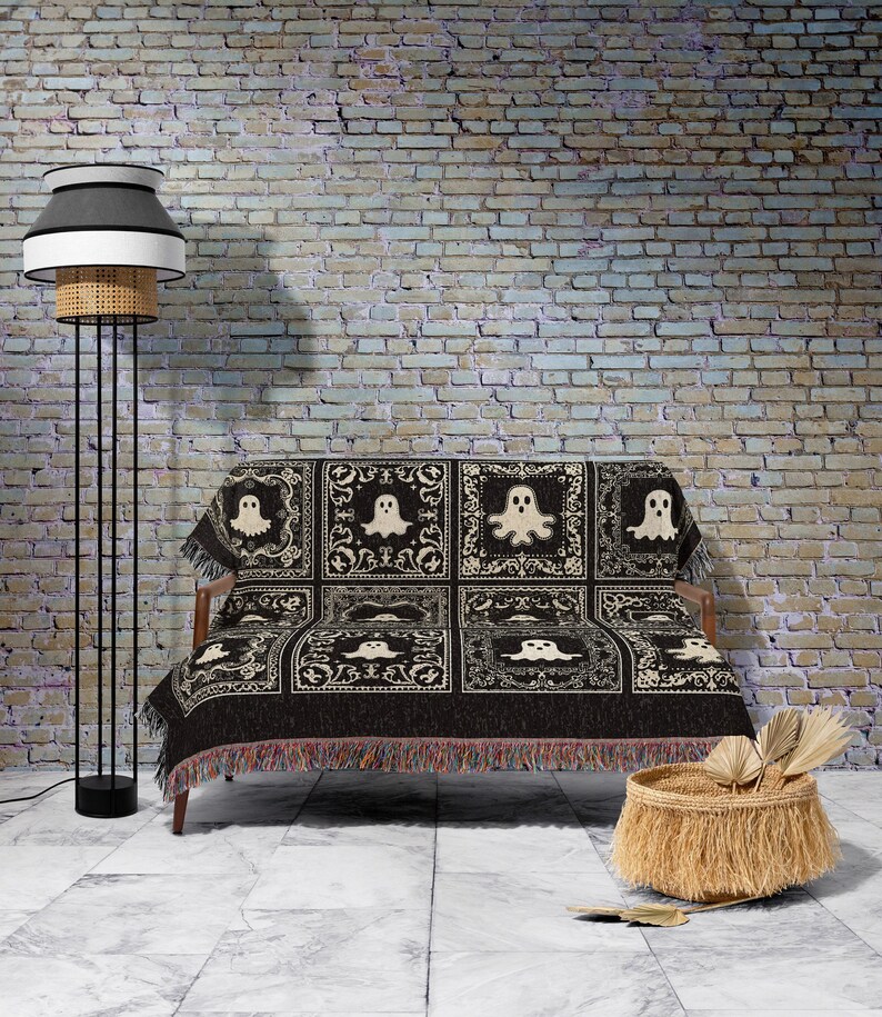 Witchy Throw Blanket Ghost Lover Cute | Whimsigoth Home Decor Fall Vibes Cozy Home Accent Dark Academia Aesthetic Tapestry Ghost Lover Gift image 3