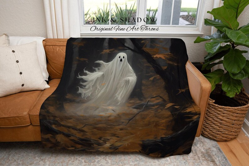 Macabre Decor Vintage Ghost Blanket Halloween | Fall Aesthetic Vintage Ghost Art Woven Tapestry Halloween Decor Dark Academia Ghost Blanket imagen 7