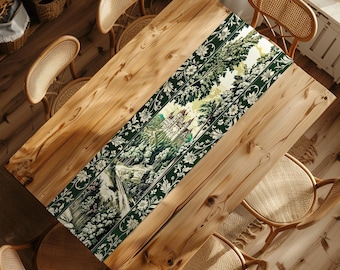 Medieval Castle Woodland Forest Table Runner Forestcore Dark Academia Fairytale Decor | Fairycore Magical Emerald Green Landscape Botanical