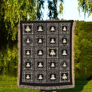Witchy Throw Blanket Ghost Lover Cute | Whimsigoth Home Decor Fall Vibes Cozy Home Accent Dark Academia Aesthetic Tapestry Ghost Lover Gift image 9