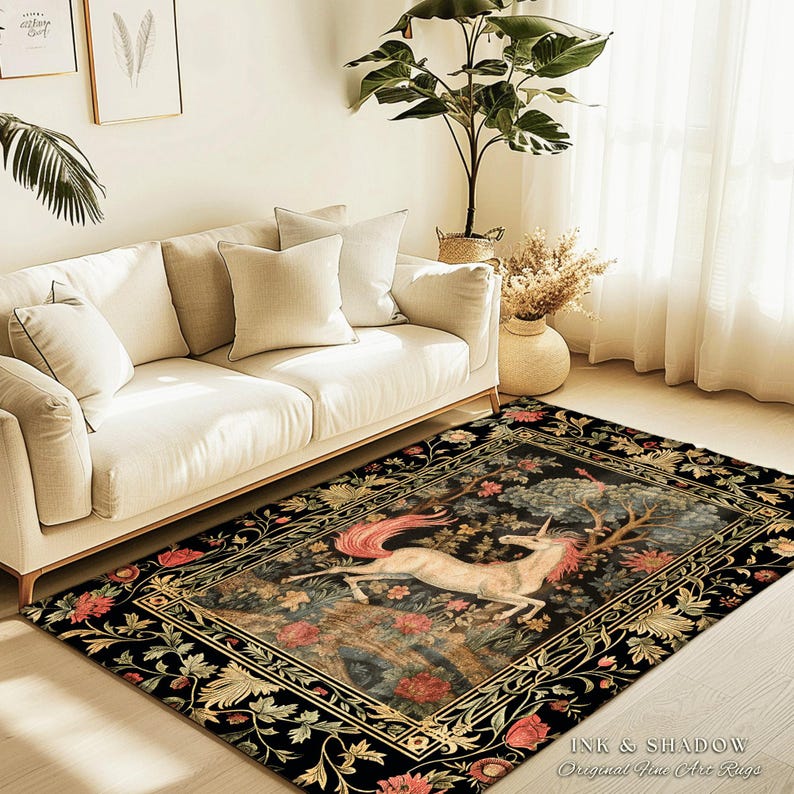 Princesscore Decor Folklore Unicorn Rug | Princesscore Room Decor William Morris Inspired ...