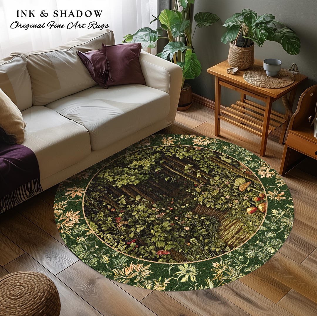 Psychedelic Jungle Forest Floral Round Rug main image 1