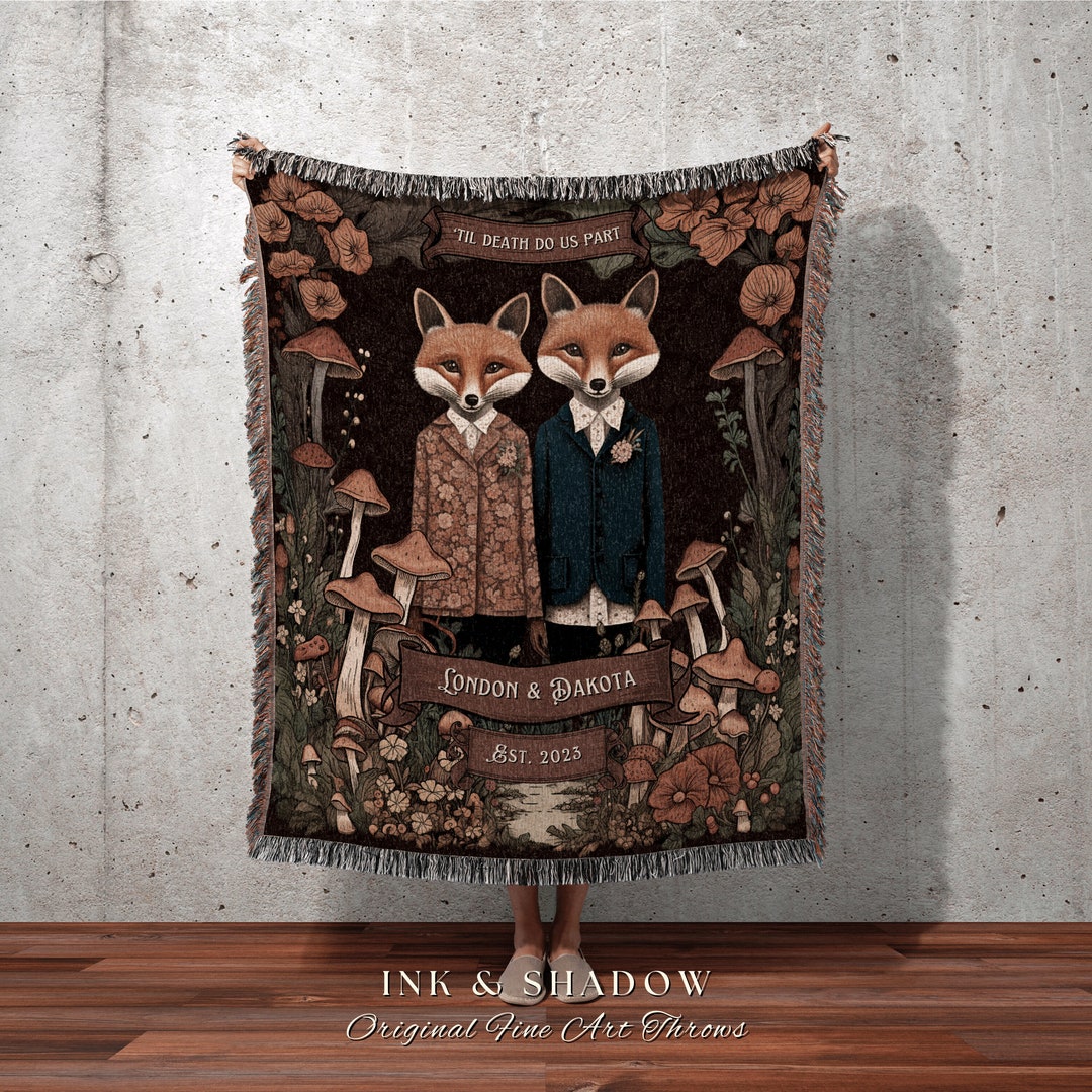 Cottagecore Couple Blanket Valentine Blanket Personalized Gothic Fox