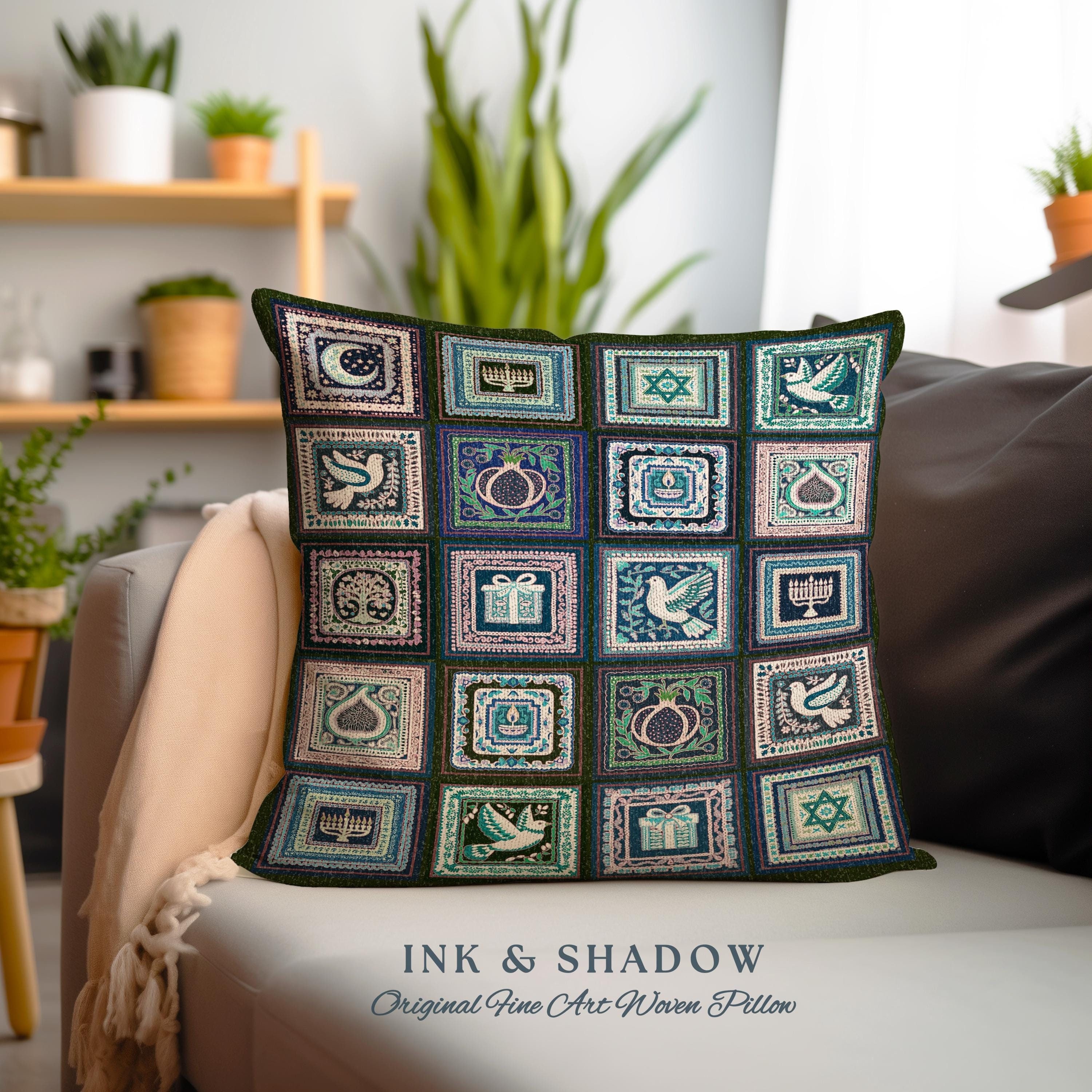 Bohemian Jewish Folk Art Pillow Eclectic Hanukkah Heritage Tapestry ...