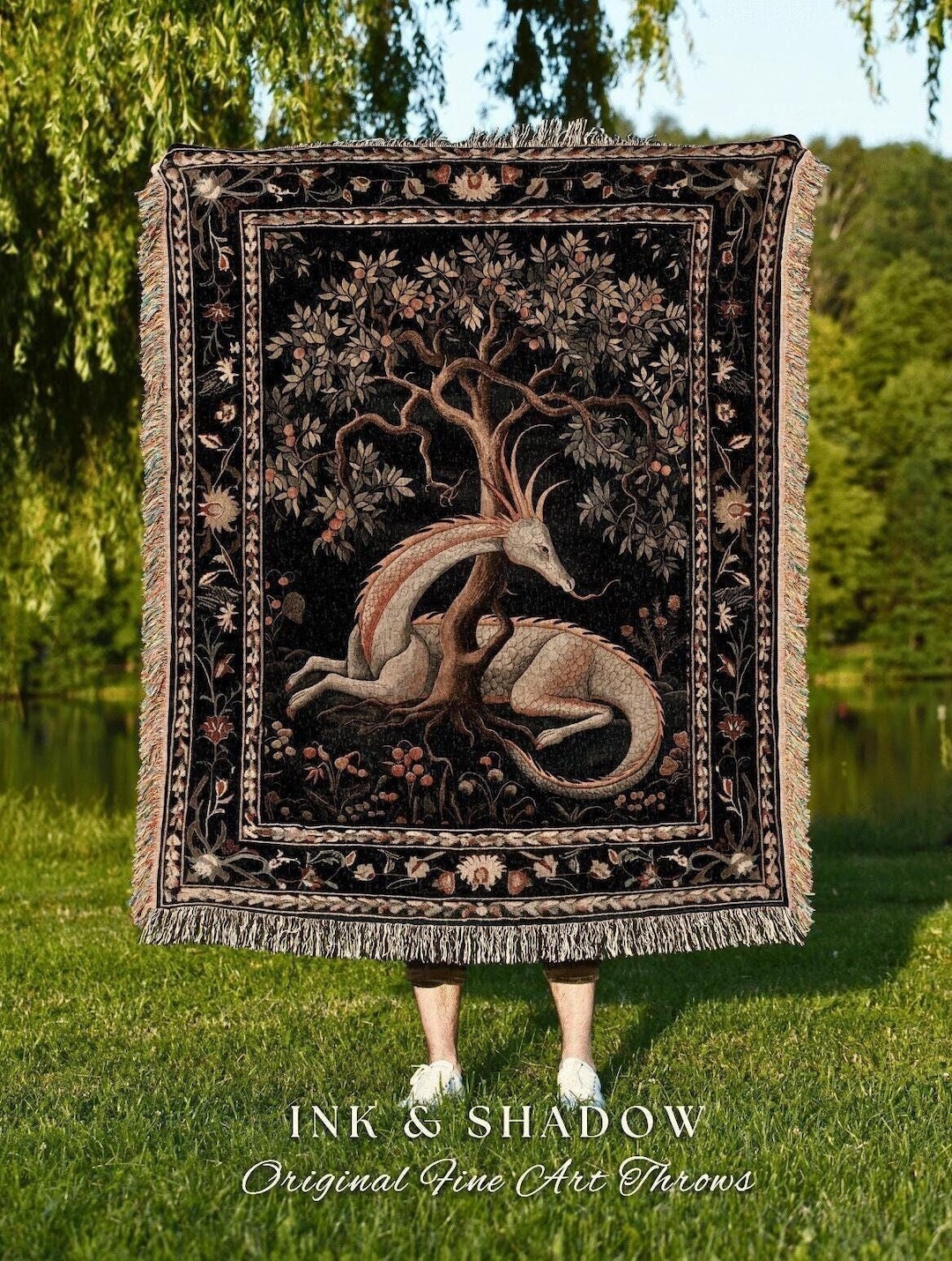 Folklore Dragon Woven Blanket | Medieval Aesthetic Fairytale