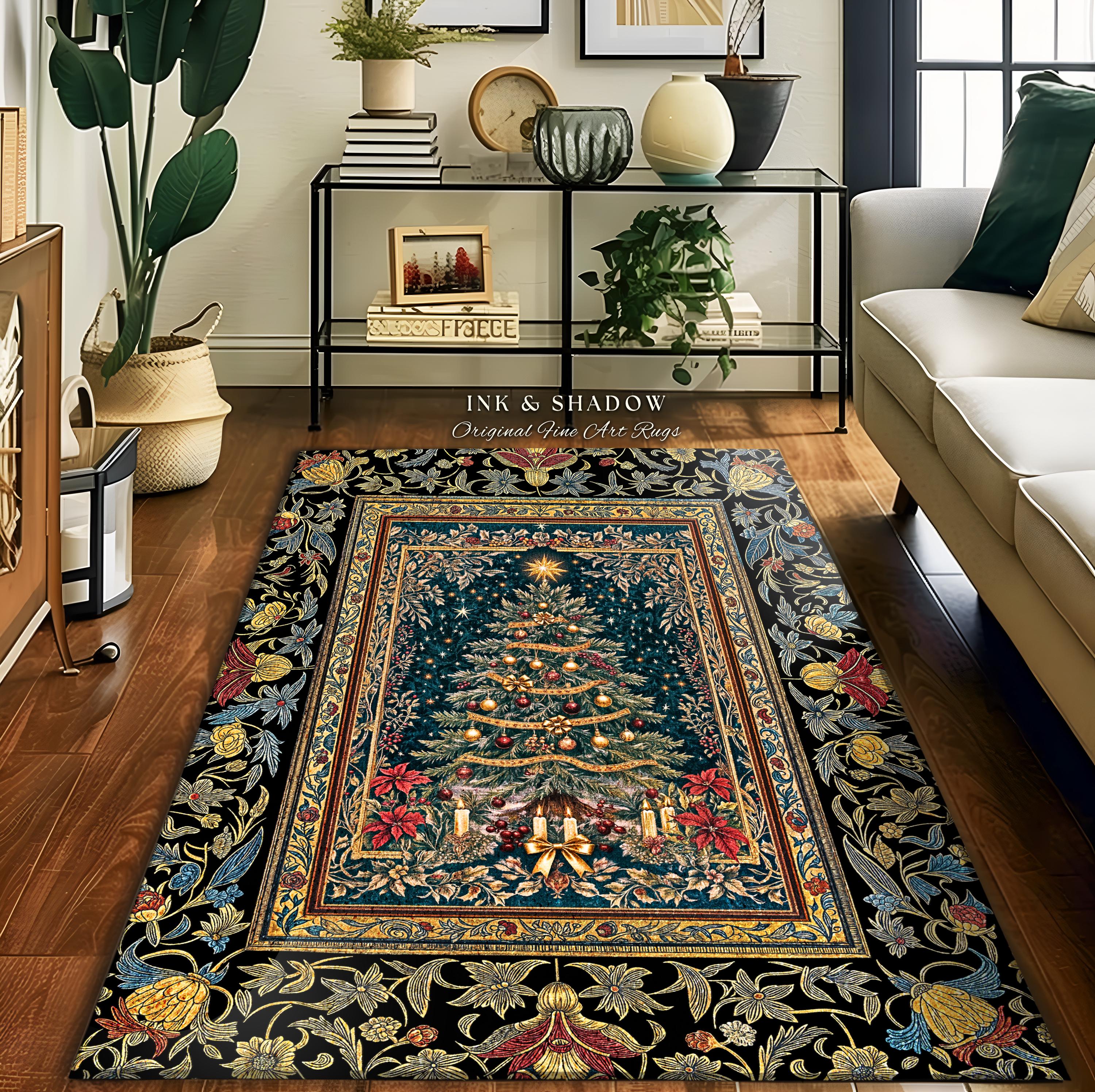 Holy Night Christmas Rug | Vintage Tree Floor Art Cozy Winter