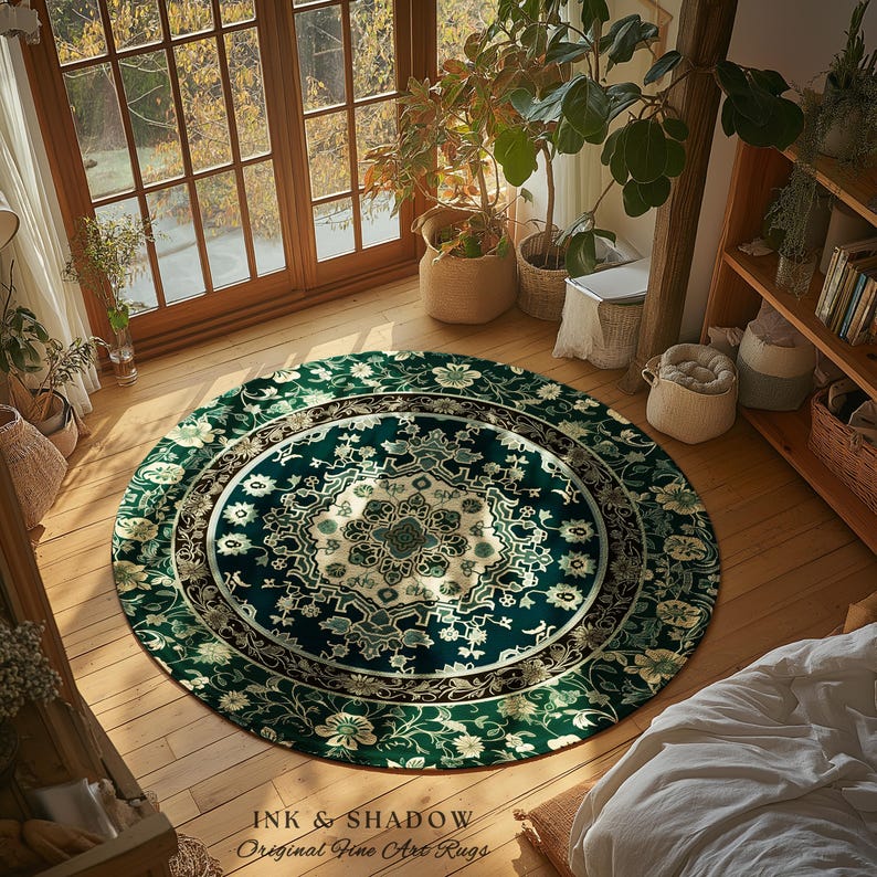 Victorian Gothic Bedroom Round Rug | Reading Nook Cozy Floor Rug Ornate ...