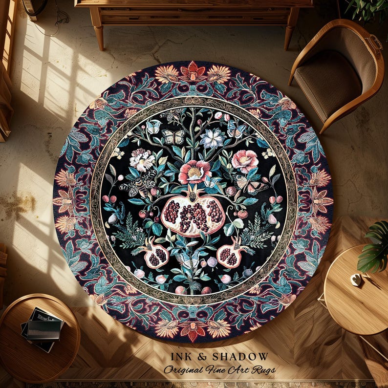 Witchy Dark Academia Pomegranate Rug Whimsigothic Floral Home Decor, Enchanted Woodland Cottagecore Botanical Victorian Gothic Nature Accent image 14