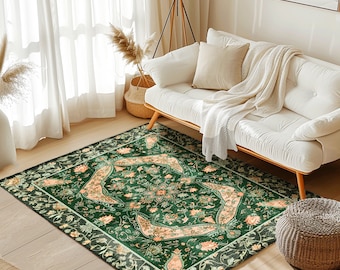 Elegant Sea Green Area Rug | Classic Ornate Statement Rug With