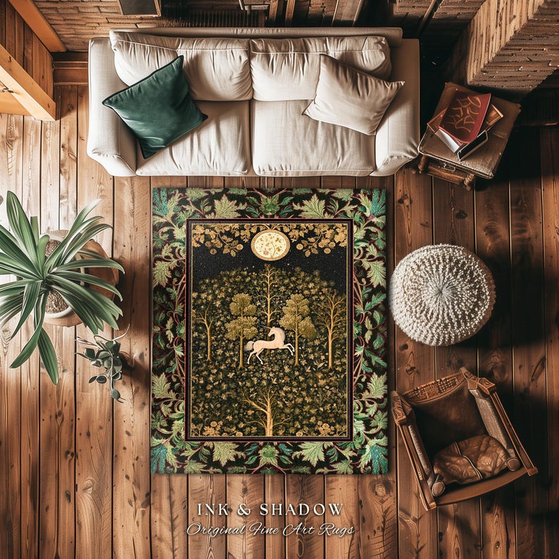Magic Aesthetic Unicorn Runner Rug Cottagecore Style, Dark Academia Folklore Decor Gothic Maximalist Fantasy Art Enchanted Fairytale Accent Bild 17