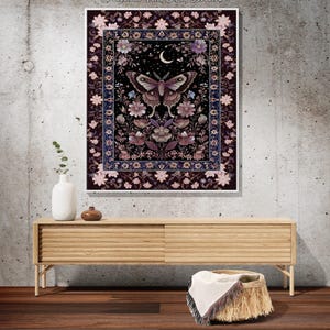 Purple Moth Celestial Blanket Boho Fairycore Dark Floral Decor | Enchanted Goth Cottagecore Butterfly Lovers Moth Moon Tapestry Whimsical image 10