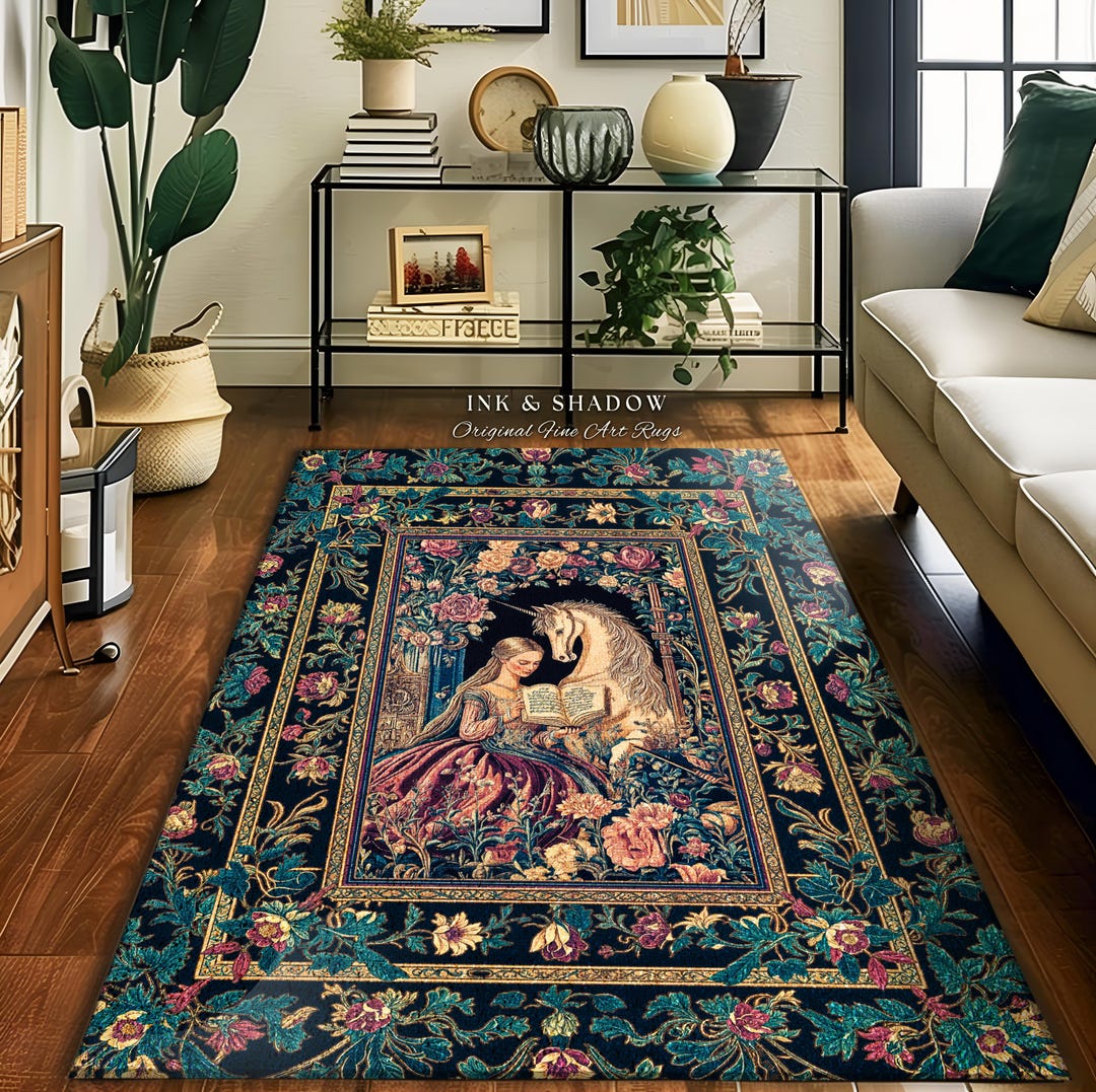 Reading Den Rug Floral Pastel Medieval Reading Room Rug | Coquette Bedroom Whimsical ...