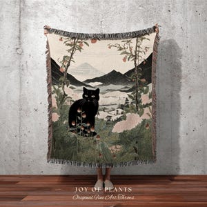 Vintage Cat Tapestry Blanket Woven | Japanese Tapestry Boho Room Decor Blanket | Autumn Decor Tapestry Black Cat Blanket Dorm Room Decor | zdjęcie 6
