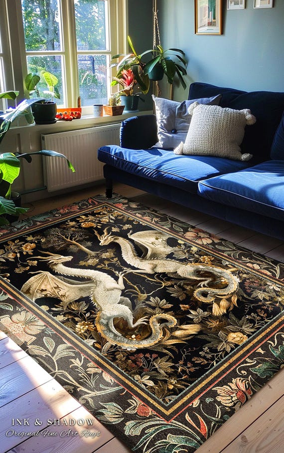 Fantasy Inspired Dragon Rug Victorian Gothic Decor | Enchanted