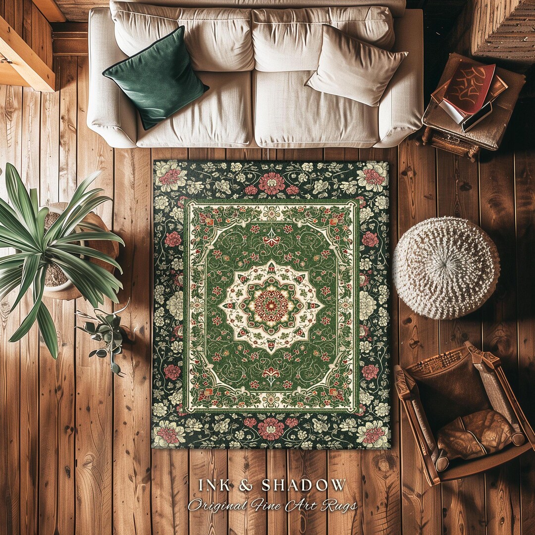 Jade Green Statement Rug | Classic Ornate Victorian Rug With Green ...