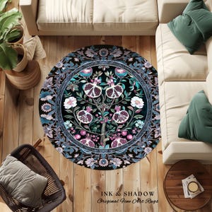Enchanted Floral Pomegranate Rug Whimsigothic Botanical Witch Cottagecore Decor, Witchy Dark Academia Indigo Blue Forestcore Art Nouveau Rug imagem 18