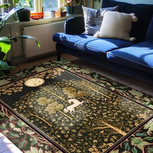Magic Aesthetic Unicorn Runner Rug Cottagecore Style, Dark Academia Folklore Decor Gothic Maximalist Fantasy Art Enchanted Fairytale Accent Bild 15